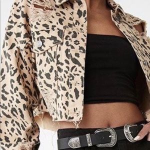 Medium Distressed Cheetah Print Denim Jacket